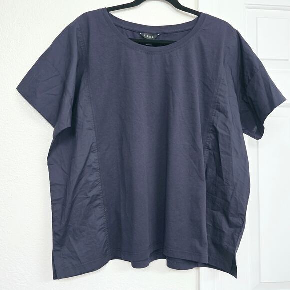 Tirelli Cotton Lounge Navy Blue Size L Boho Boxy Fit Short Sleeve Austria Design - Picture 1 of 6